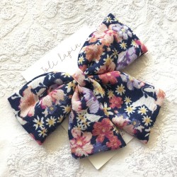 Big navy and pink flowers bow